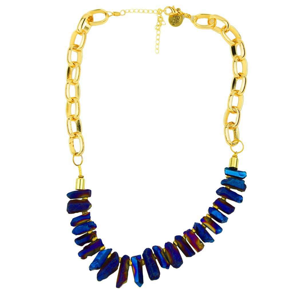 Small Quartz Shard Statement Necklace in Blue by Bourbon Boweties Country Club Prep