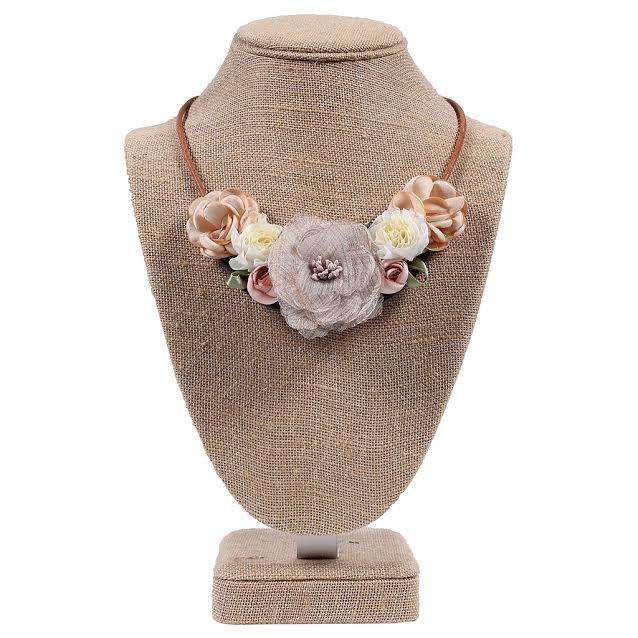 Spring Flower Fabric Necklace and Earring Set in Pink/Gold by Country Club Prep - Country Club Prep