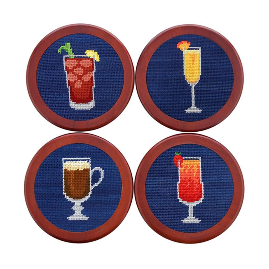 Morning Buzz Needlepoint Coasters in Classic Navy by Smathers & Branson - Country Club Prep
