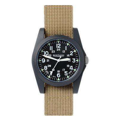 A-3P Sportsman Vintage Field Watch in Khaki Band with Black Dial by Bertucci - Country Club Prep