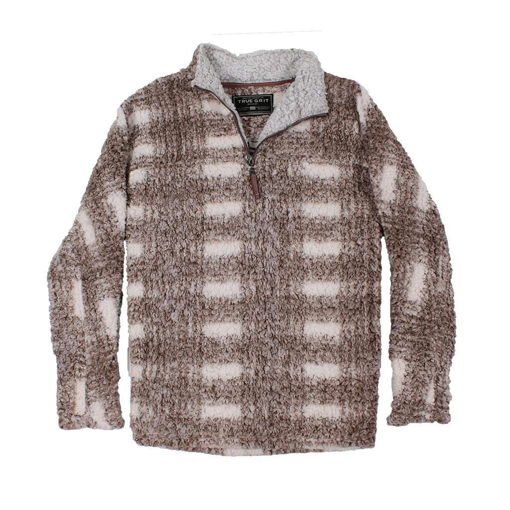 True Grit Frosty Tipped Big Plaid Pile 1/4 Zip Pullover in Brown
