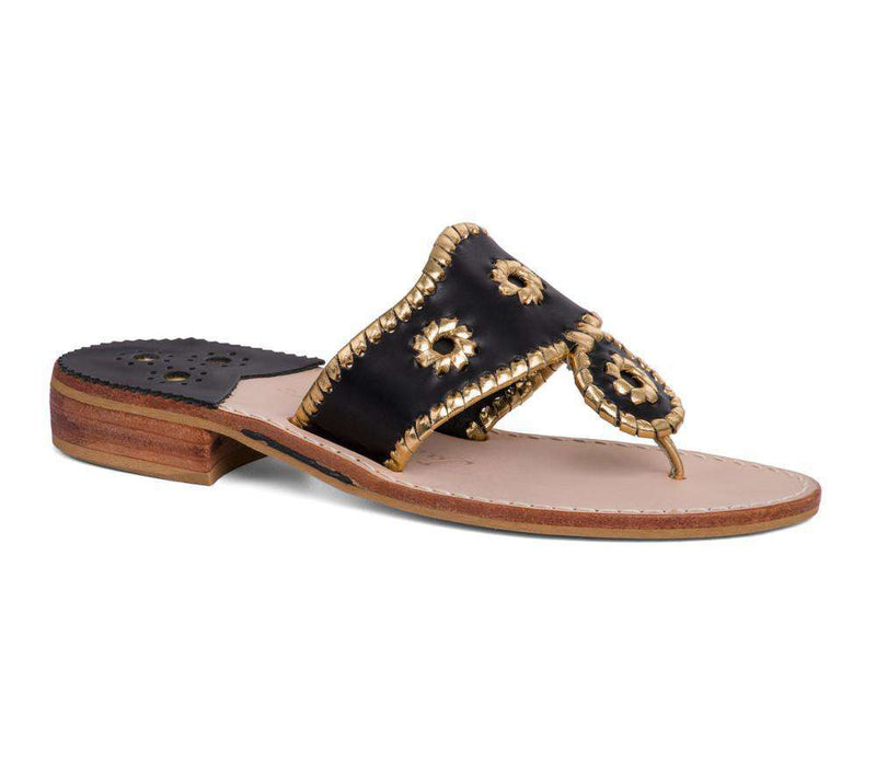 Nantucket Gold Sandal in Black and Gold by Jack Rogers - Country Club Prep