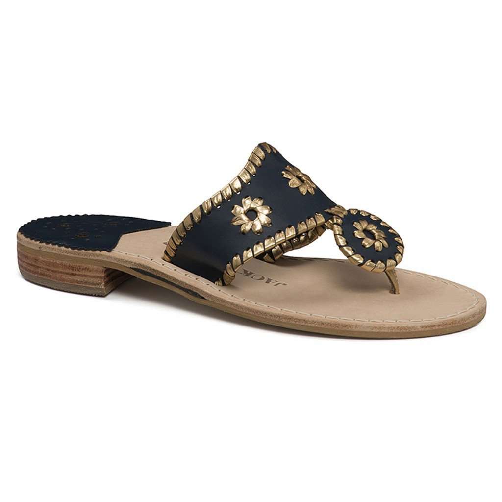 Nantucket Gold Sandal in Black and Gold by Jack Rogers - Country Club Prep