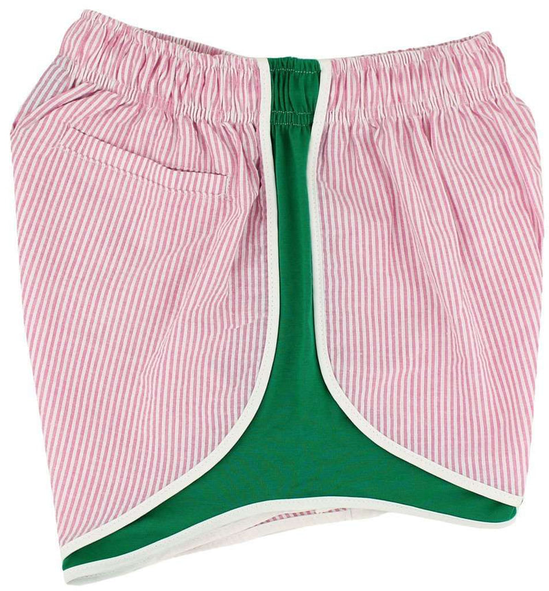 Shorties Shorts in Pink Seersucker with Mint Panel by Lauren James - Country Club Prep