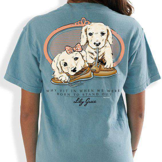 Boat Shoe Puppies Pocket Tee in Ice Blue by Lily Grace - Country Club Prep