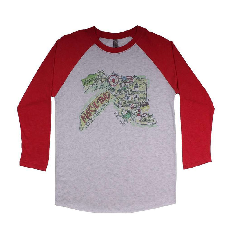 Maryland Roadmap Raglan Tee Shirt in Red by Southern Roots - Country Club Prep