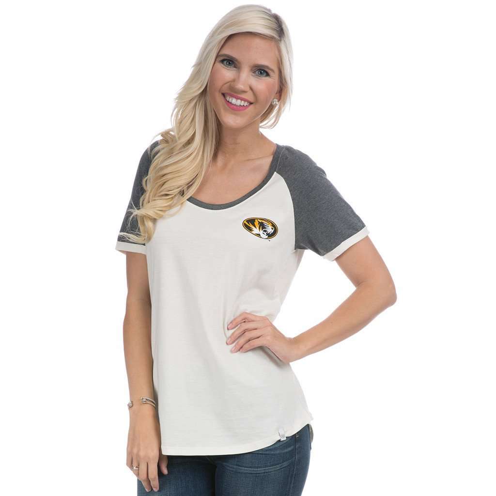 Mizzou Vintage Tailgate Tee in White and Heathered Grey by Lauren James - Country Club Prep