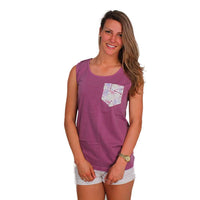 Pi Beta Phi Tank Top in Berry with Pattern Pocket by the Frat Collection - Country Club Prep