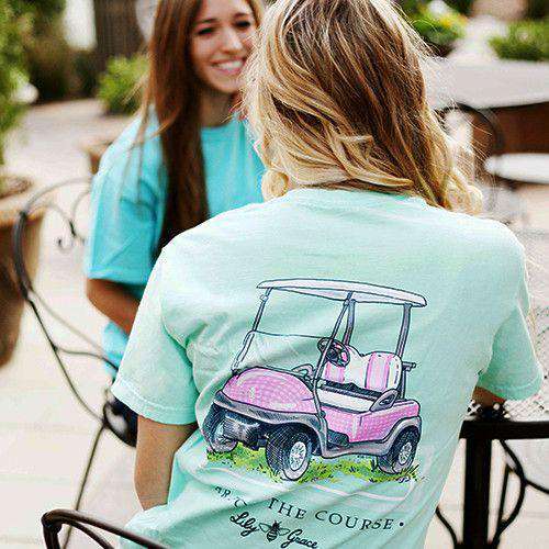Pink Golf Cart Tee in Island Reef by Lily Grace - Country Club Prep