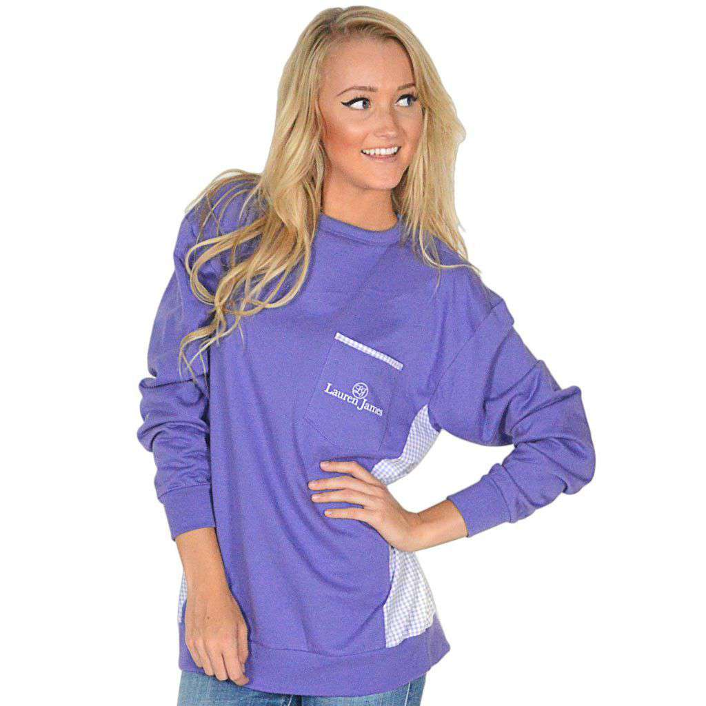 Prepcheck Sweatshirt in Violet with Lavender Gingham by Lauren James - Country Club Prep