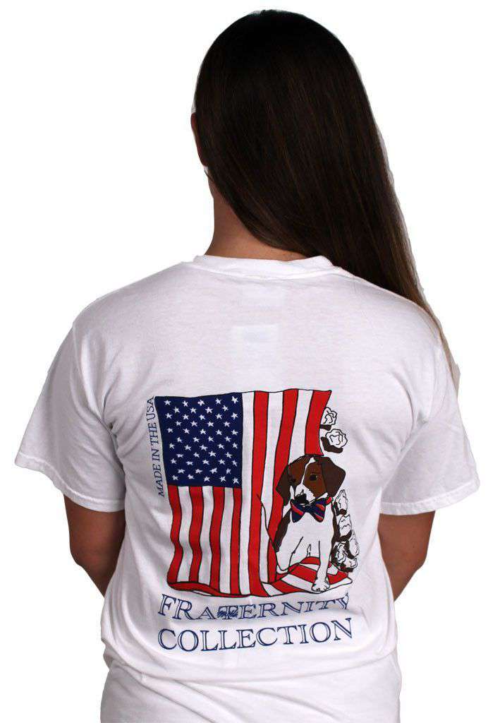 The Patriotic Puppy Short Sleeve Tee Shirt in White by the Fraternity Collection - Country Club Prep