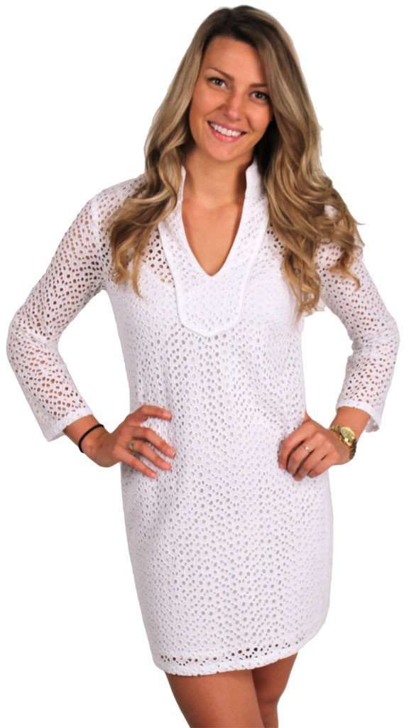 The Rope Eyelet Tunic in White by Sail to Sable - Country Club Prep