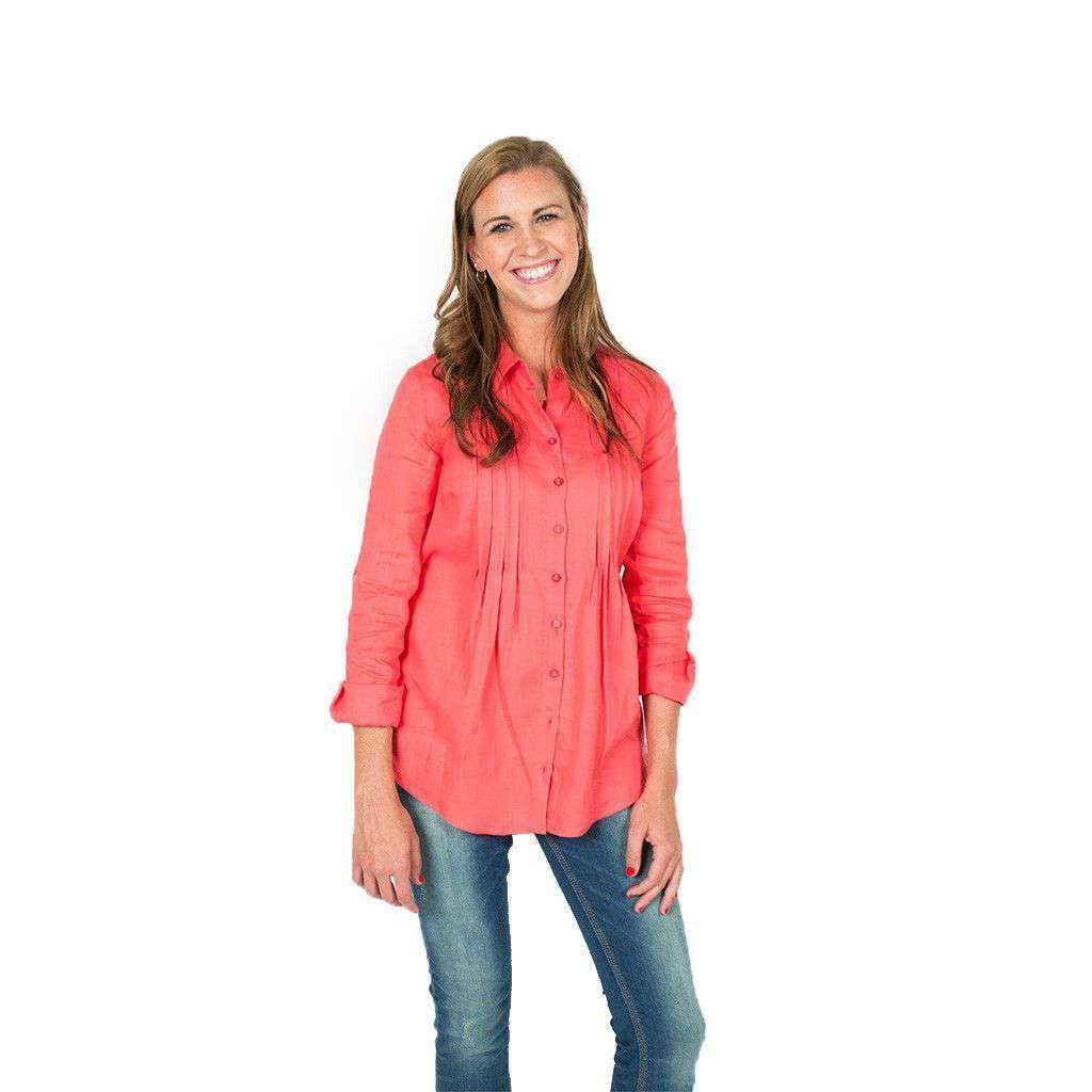 Pin Tuck Linen Shirt in Raspberry by Tyler Boe - Country Club Prep