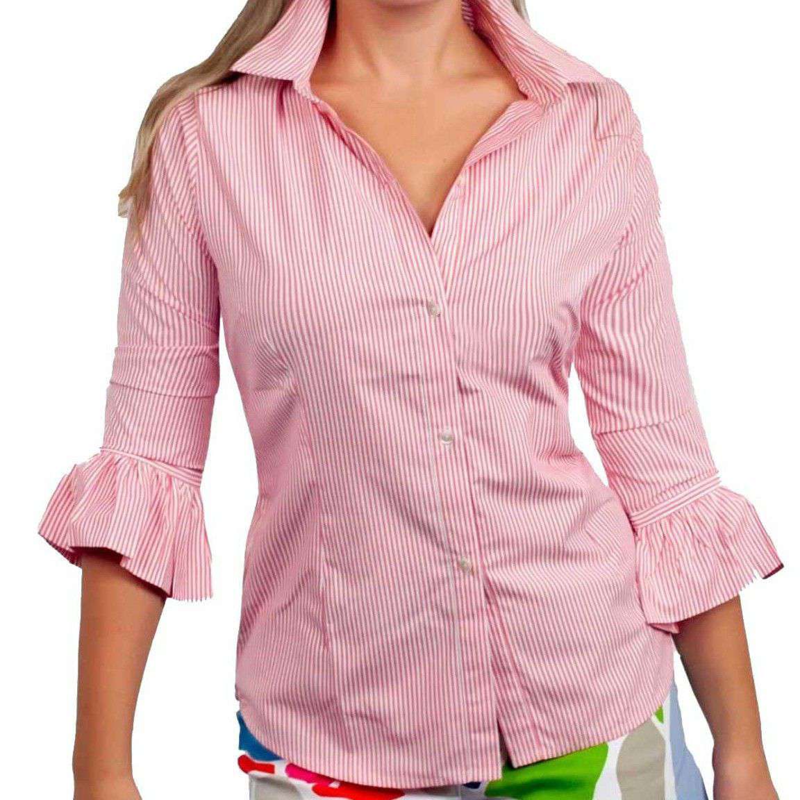 Priss Brooks Blouse in Coral by Gretchen Scott Designs - Country Club Prep