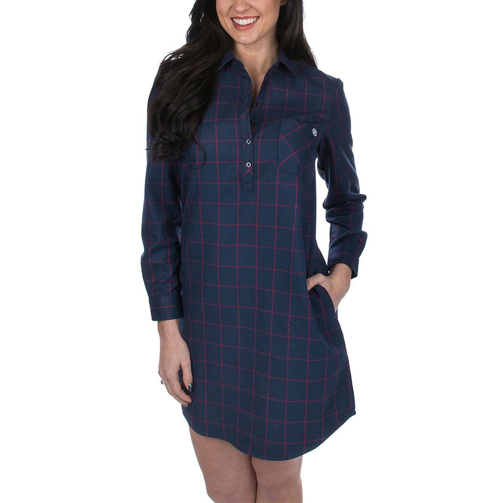 Lauren James Dakota Plaid Dress in Navy Windowpane  Country Club Prep