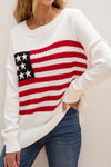 US Flag Side Slit Drop Shoulder Sweater - Country Club Prep