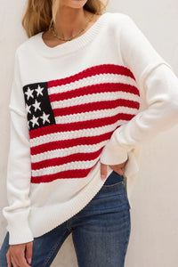US Flag Side Slit Drop Shoulder Sweater - Country Club Prep