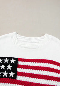 US Flag Side Slit Drop Shoulder Sweater - Country Club Prep