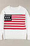 US Flag Side Slit Drop Shoulder Sweater - Country Club Prep