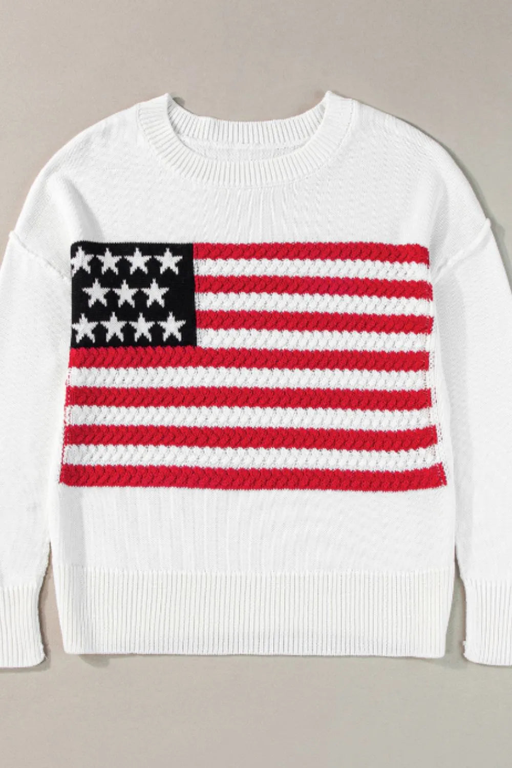 US Flag Side Slit Drop Shoulder Sweater - Country Club Prep