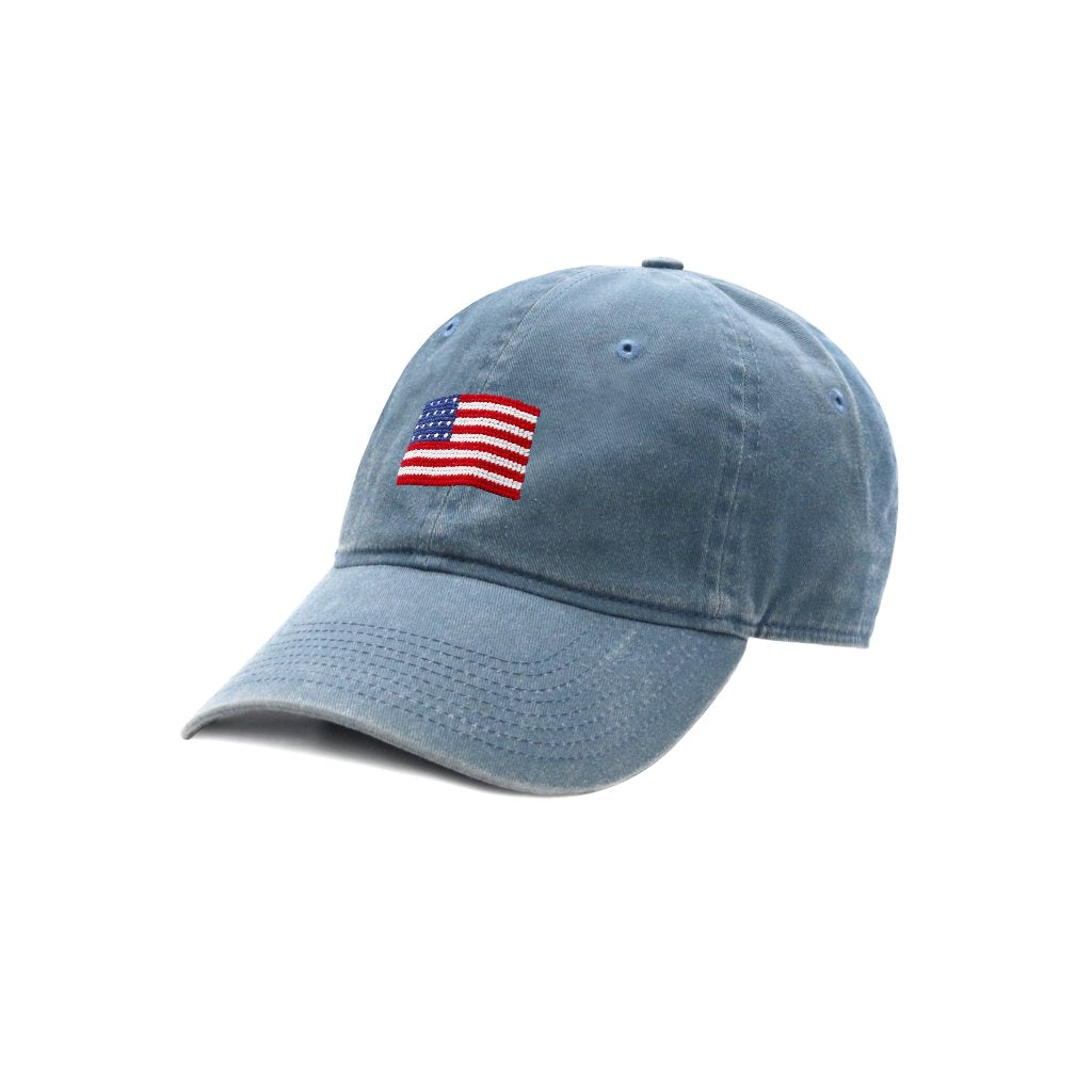 American Flag Needlepoint Hat in Steel Blue by Smathers & Branson - Country Club Prep