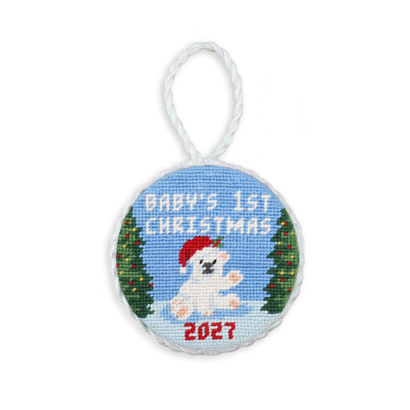 Baby's 1st Christmas Polar Bear 2027 Needlepoint Ornament by Smathers & Branson - Country Club Prep