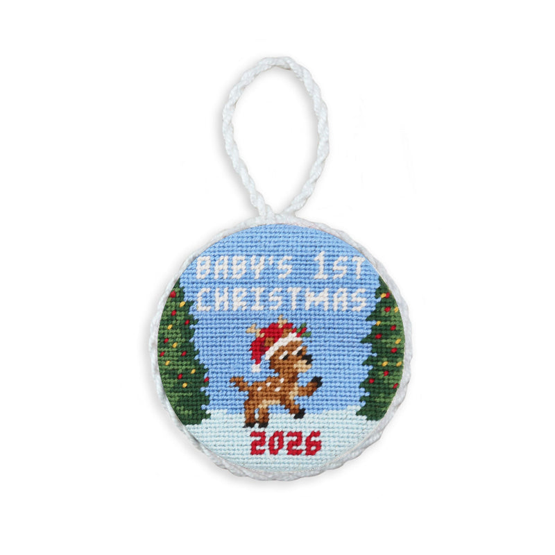 Baby's First Christmas Reindeer 2026 Needlepoint Ornament by Smathers & Branson