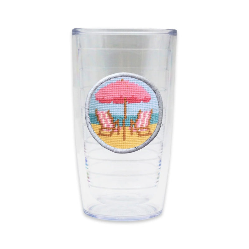 Beach Chairs Scene Needlepoint Tumbler in Pink by Smathers & Branson - Country Club Prep