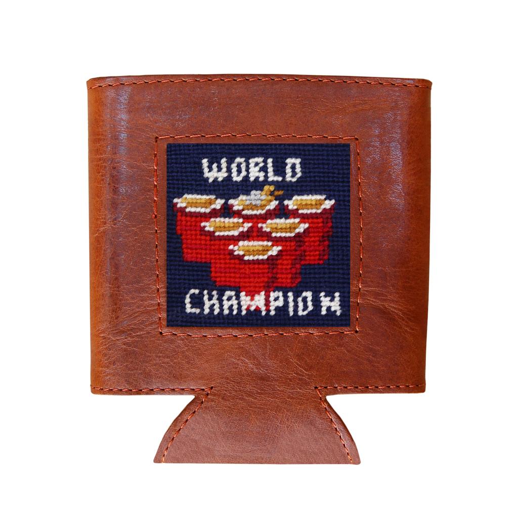 Beer Pong World Champ Needlepoint Can Cooler by Smathers & Branson - Country Club Prep