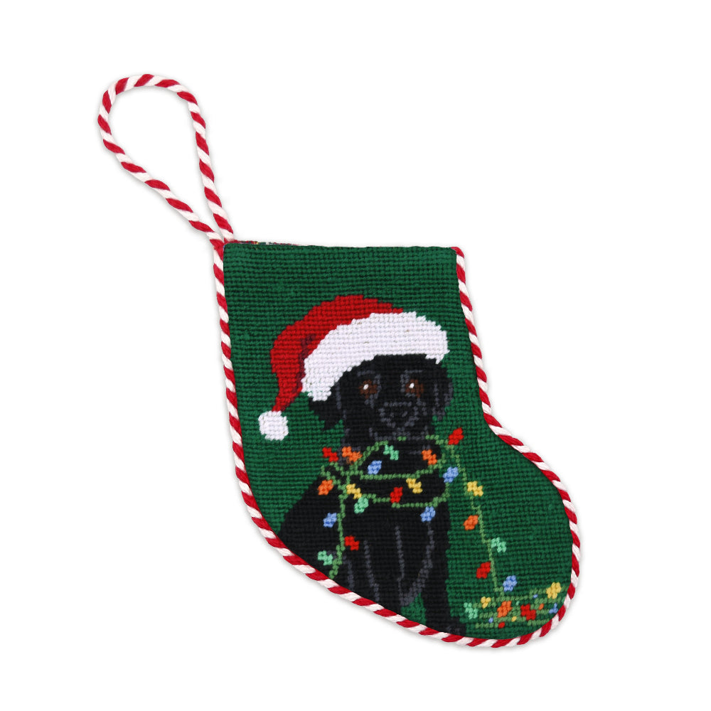 Black Lab Christmas Lights Needlepoint Stocking Ornament by Smathers & Branson