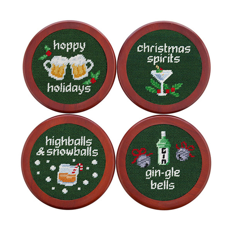 Christmas Drinks Needlepoint Coasters by Smathers & Branson - Country Club Prep