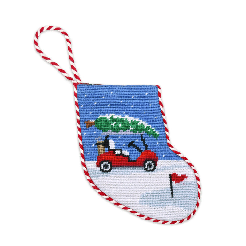 Christmas Golf Cart Needlepoint Stocking Ornament by Smathers & Branson