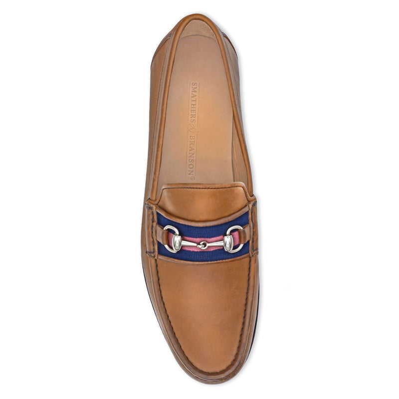 Navy & Pink Surcingle Downing Bit Loafer in Saddle Leather by Smathers & Branson - Country Club Prep