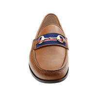 Navy & Pink Surcingle Downing Bit Loafer in Saddle Leather by Smathers & Branson - Country Club Prep
