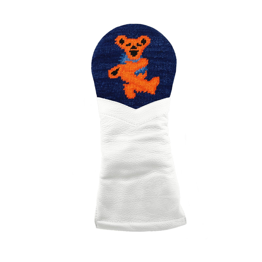 Dancing Bear Needlepoint Fairway Wood Headcover in White Leather by Smathers & Branson - Country Club Prep