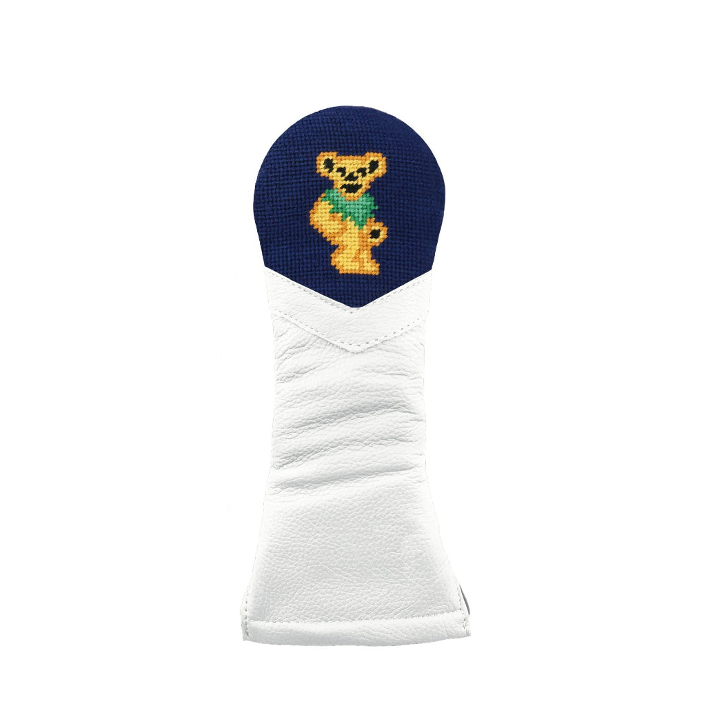 Dancing Bear Needlepoint Hybrid Headcover in White Leather by Smathers & Branson - Country Club Prep