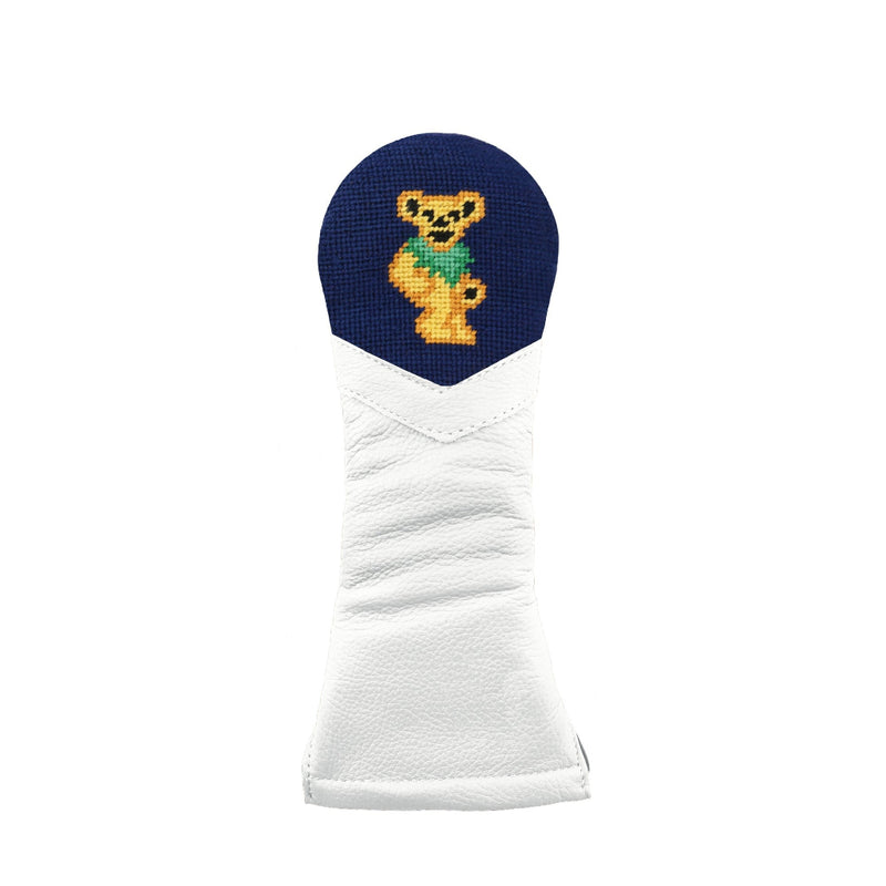 Dancing Bear Needlepoint Hybrid Headcover in White Leather by Smathers & Branson - Country Club Prep
