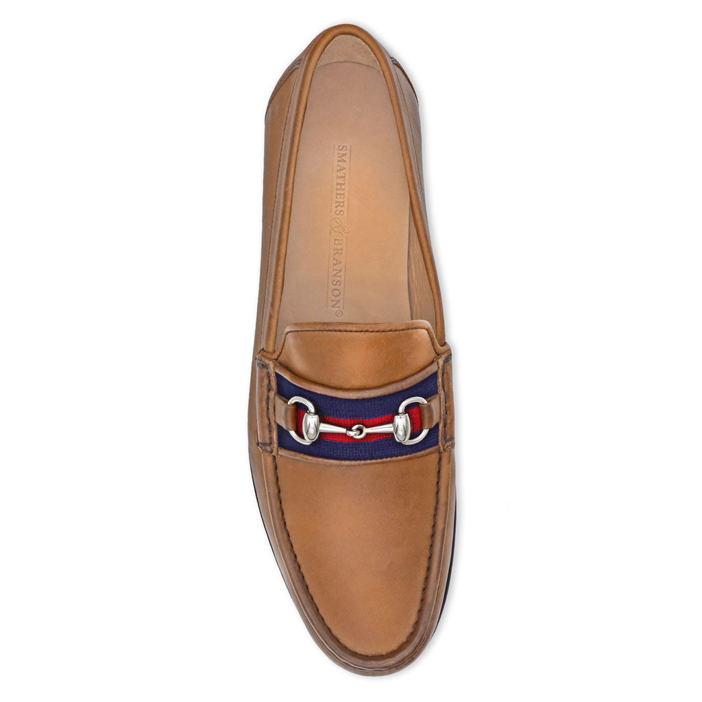 Navy & Red Surcingle Downing Bit Loafer in Saddle Leather by Smathers & Branson - Country Club Prep