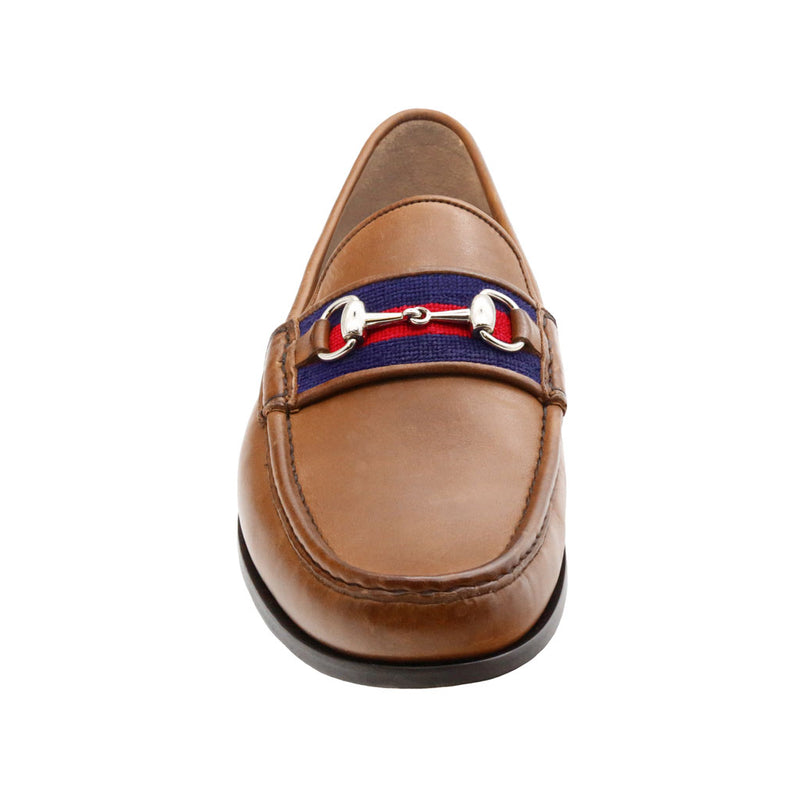 Navy & Red Surcingle Downing Bit Loafer in Saddle Leather by Smathers & Branson - Country Club Prep
