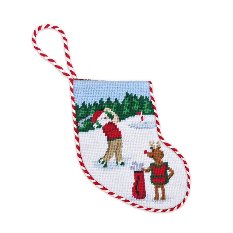 Golfing Santa Needlepoint Stocking Ornament by Smathers & Branson