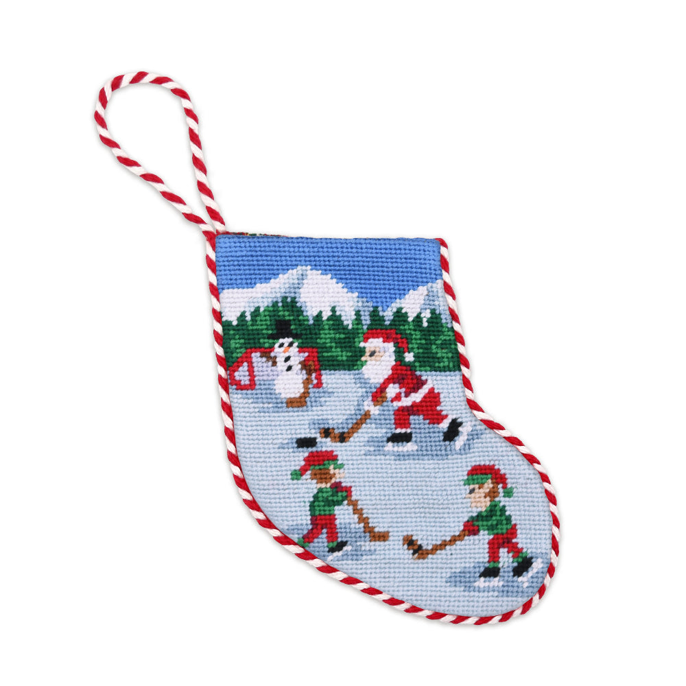 Hockey Santa Needlepoint Stocking Ornament
