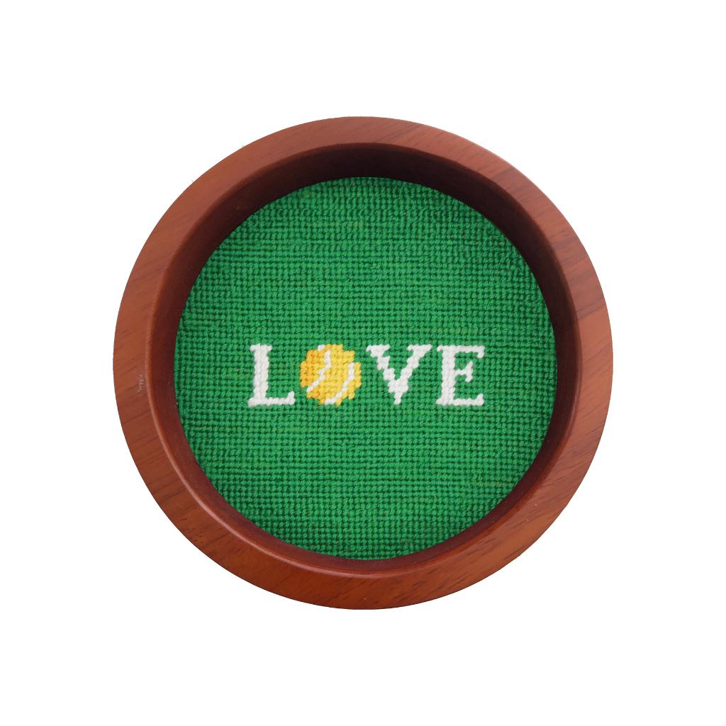 Love All Needlepoint Wine Bottle Coaster by Smathers & Branson - Country Club Prep