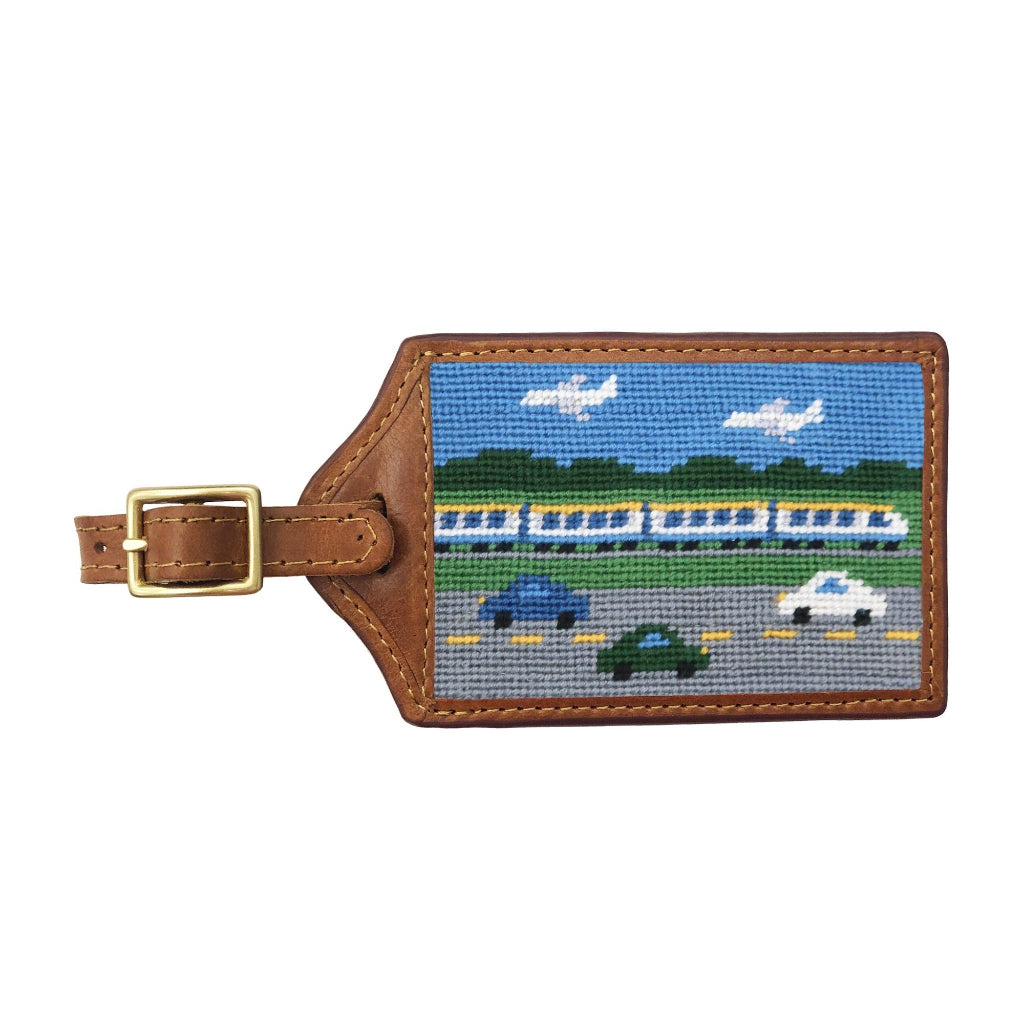 Planes, Trains & Automobiles Needlepoint Luggage Tag by Smathers & Branson - Country Club Prep