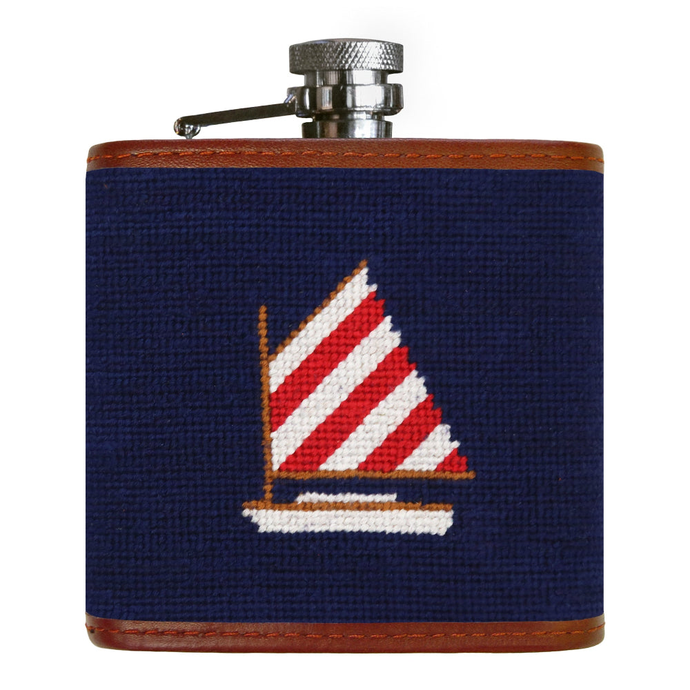 Rainbow Fleet Needlepoint Flask in Dark Navy by Smathers & Branson