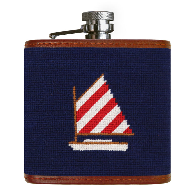 Rainbow Fleet Needlepoint Flask in Dark Navy by Smathers & Branson