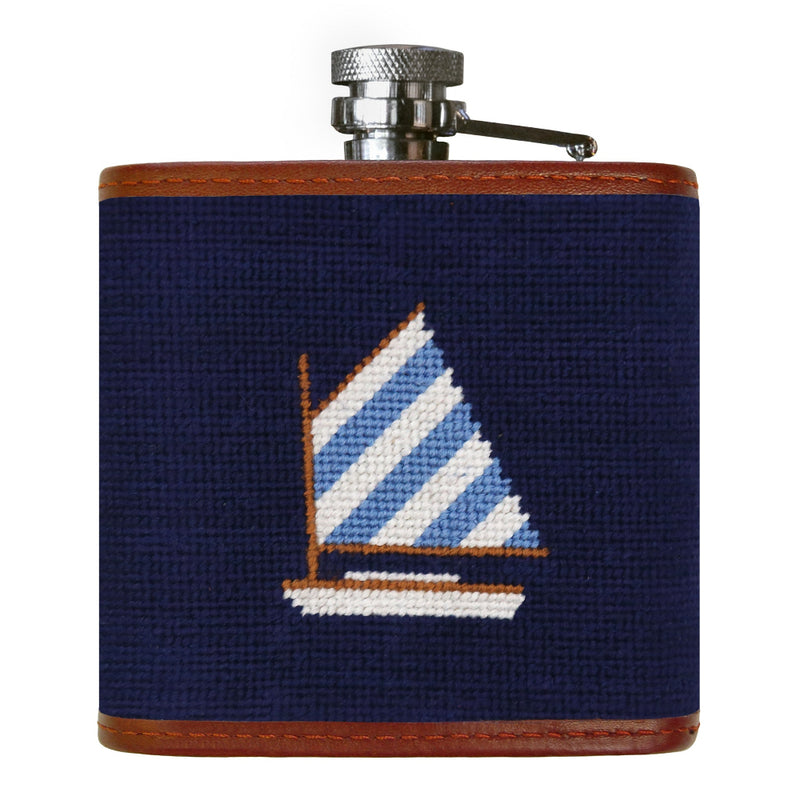 Rainbow Fleet Needlepoint Flask in Dark Navy by Smathers & Branson