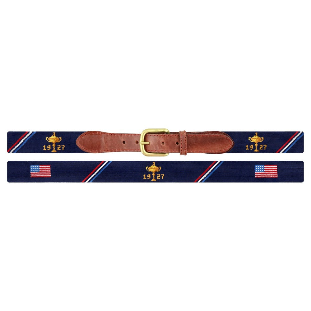Ryder Cup 1927 Trophy Needlepoint Belt in American Flag by Smathers & Branson - Country Club Prep