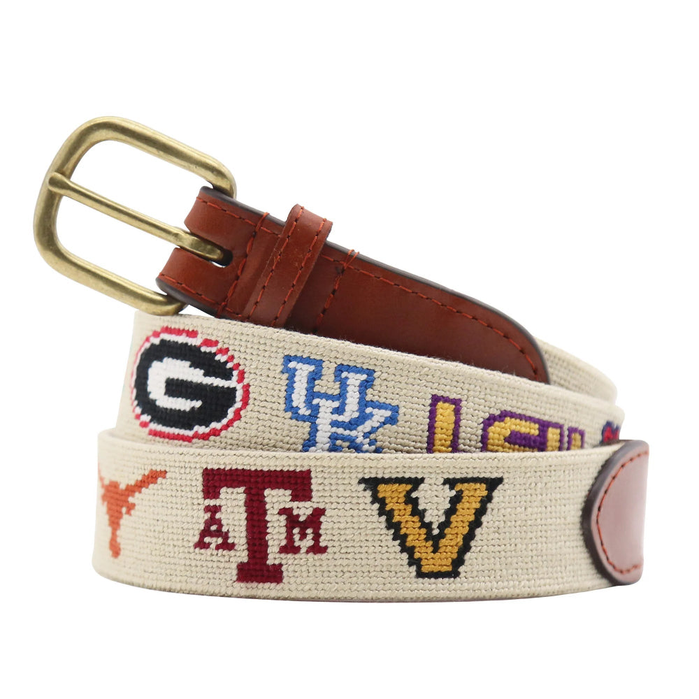 SEC Needlepoint Belt in Stone by Smathers & Branson - Country Club Prep
