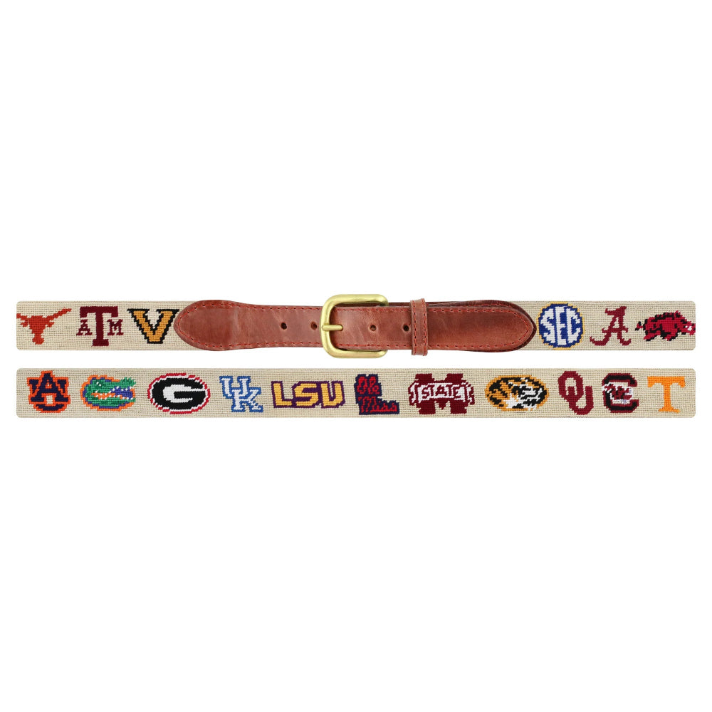 SEC Needlepoint Belt in Stone by Smathers & Branson - Country Club Prep