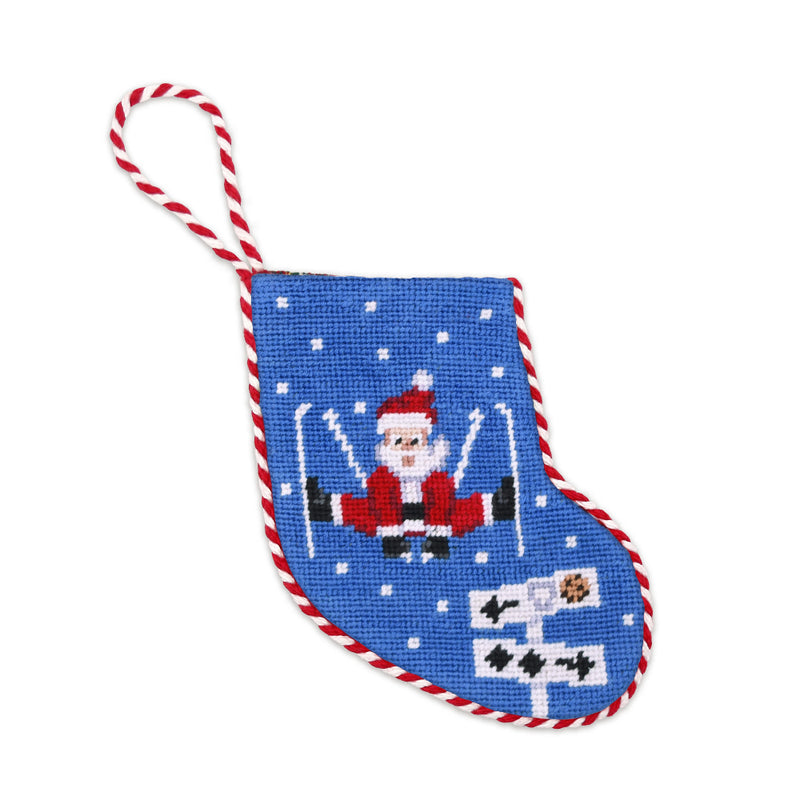 Skiing Santa Needlepoint Stocking Ornament by Smathers & Branson